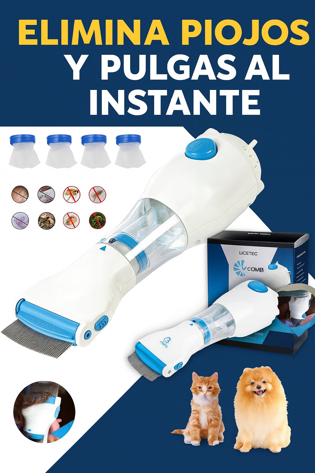 Peine Aspirador Eléctrico para Piojos y Pulgas